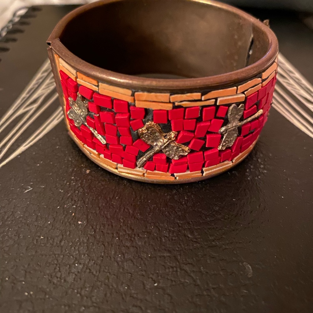 Cuff Bracelet Mosaic Design of Dragon Flies